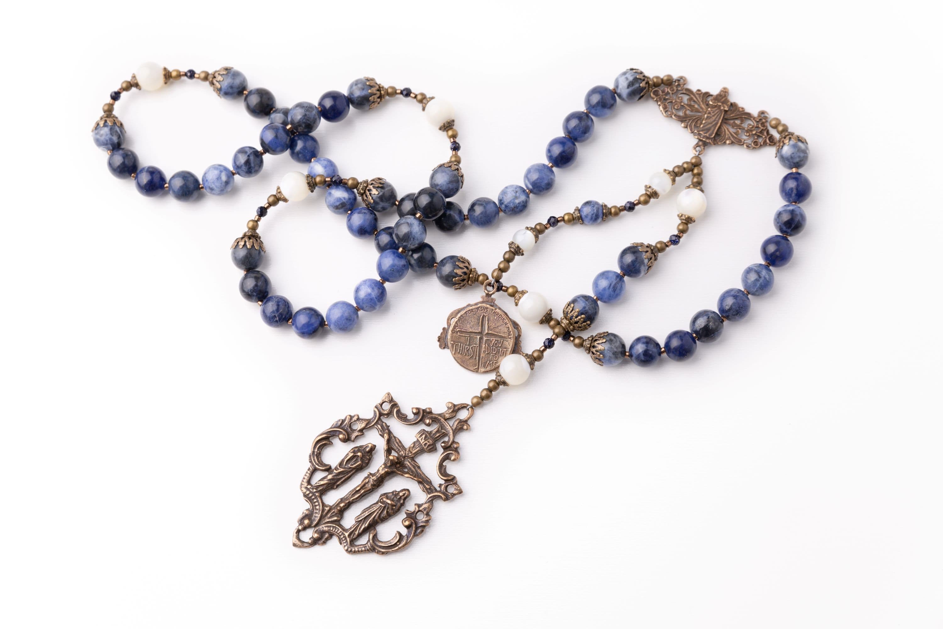 Saint Mother Teresa of Calcutta Rosary in Sodalite with Bronze Medals image