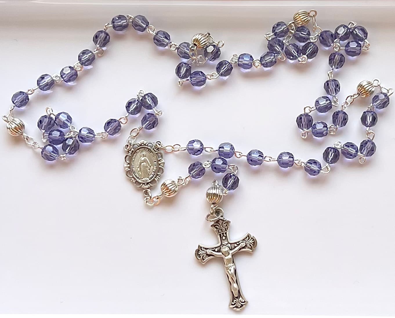 Petite Sterling Silver & Crystal Heirloom Rosary- Purple