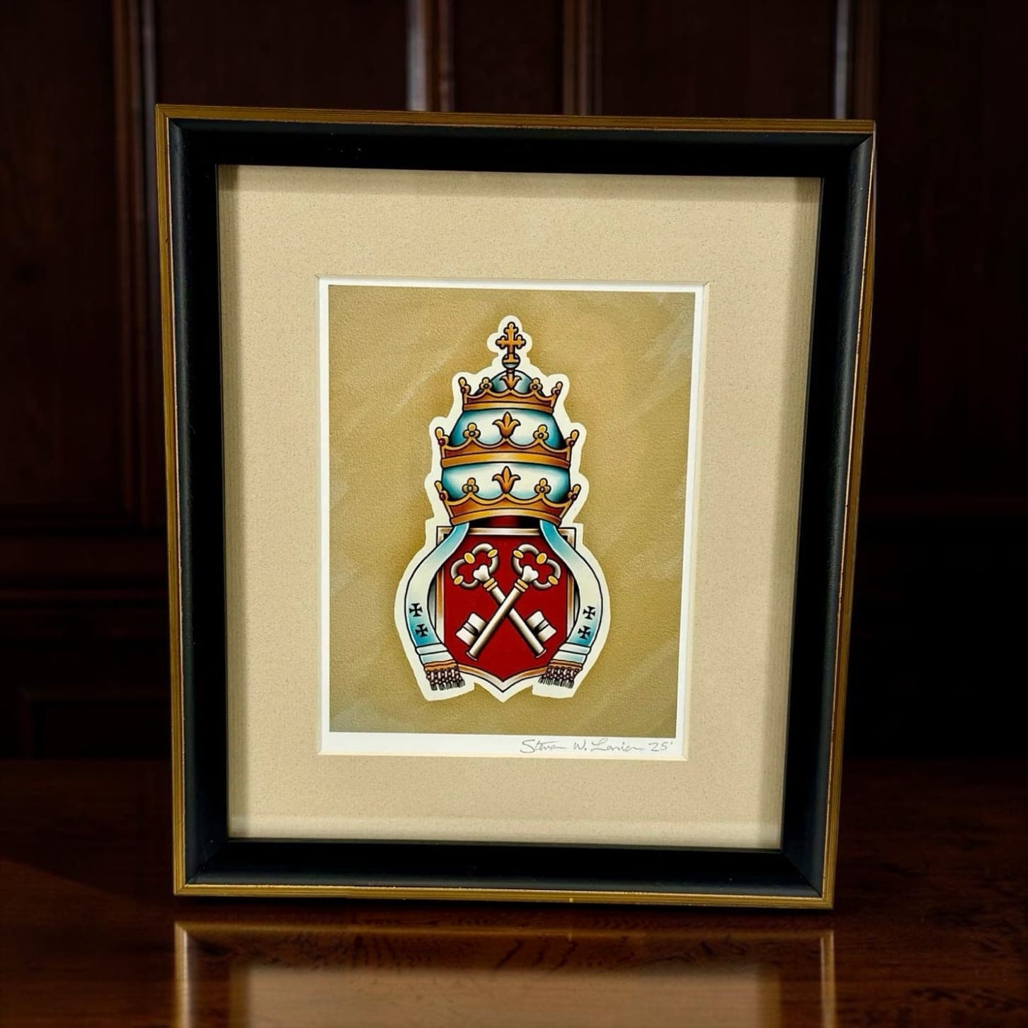 Gregory the Great Papal Headpiece Professionally Framed Artist Signed Original Print