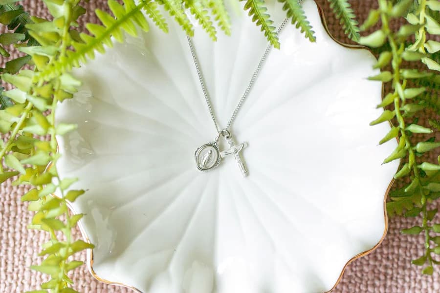 Sterling Silver Miraculous Medal & Crucifix Necklace