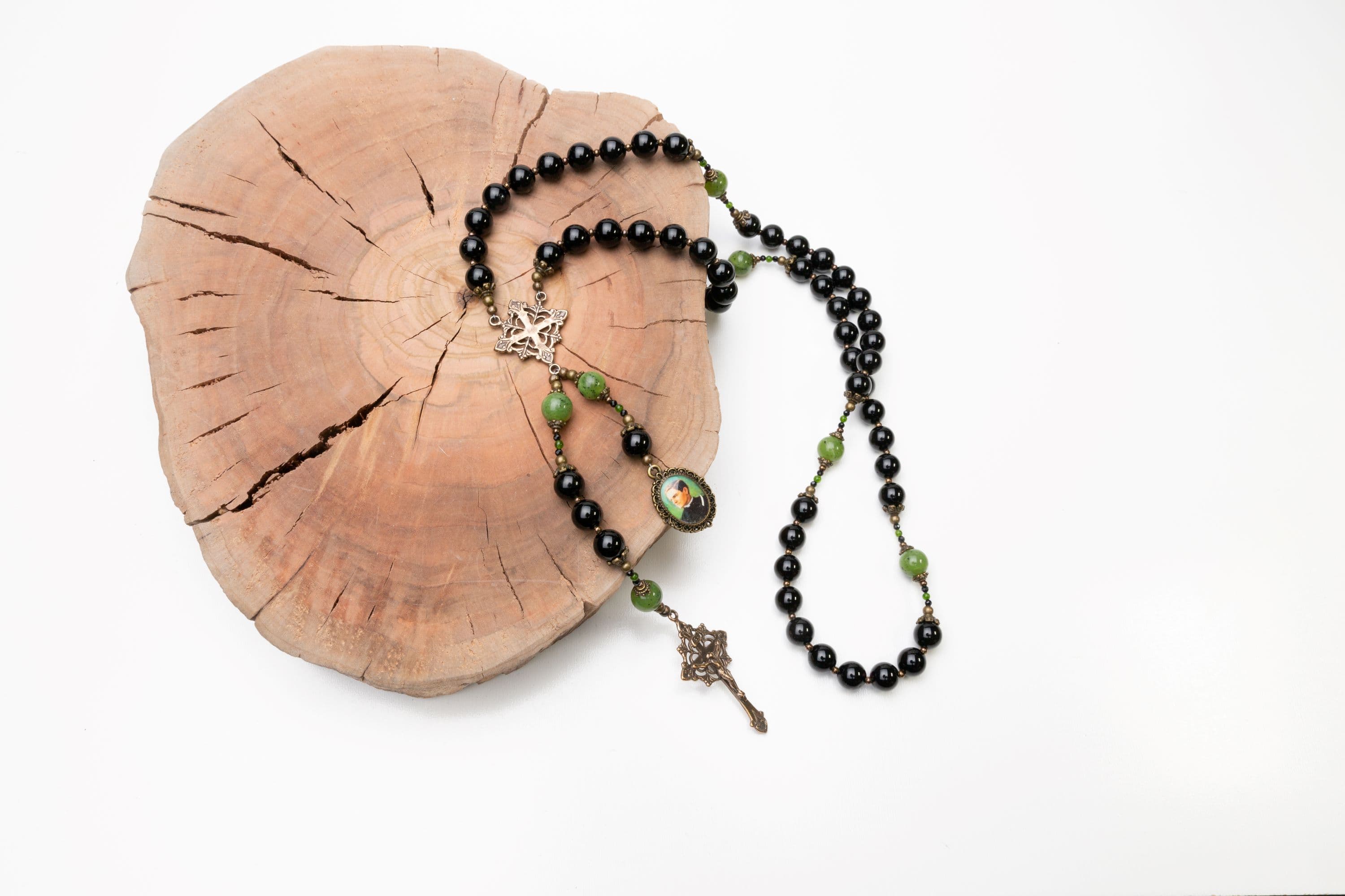 Blessed Father McGivney, Knights of Columbus Rosary in Black Onyx with Bronze Medals